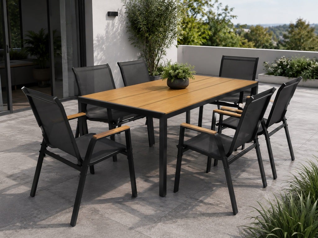 Zestaw mebli ogrodowych balkon stół Allen Pro 150x90W + 6x krzesło Pola KD czarne - 7