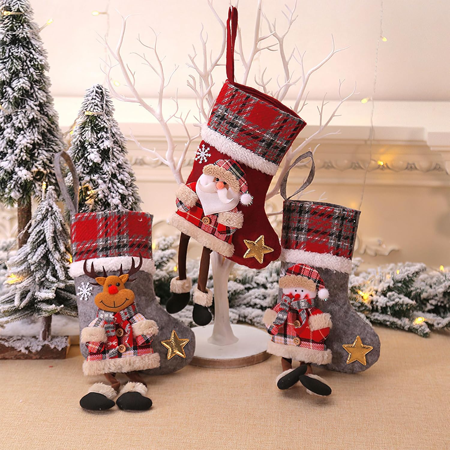 Chaussettes De Noël à Suspendre - Lot De 2 Personnalisables, 16x13 Cm, Décoration Cheminée Ou Sapin