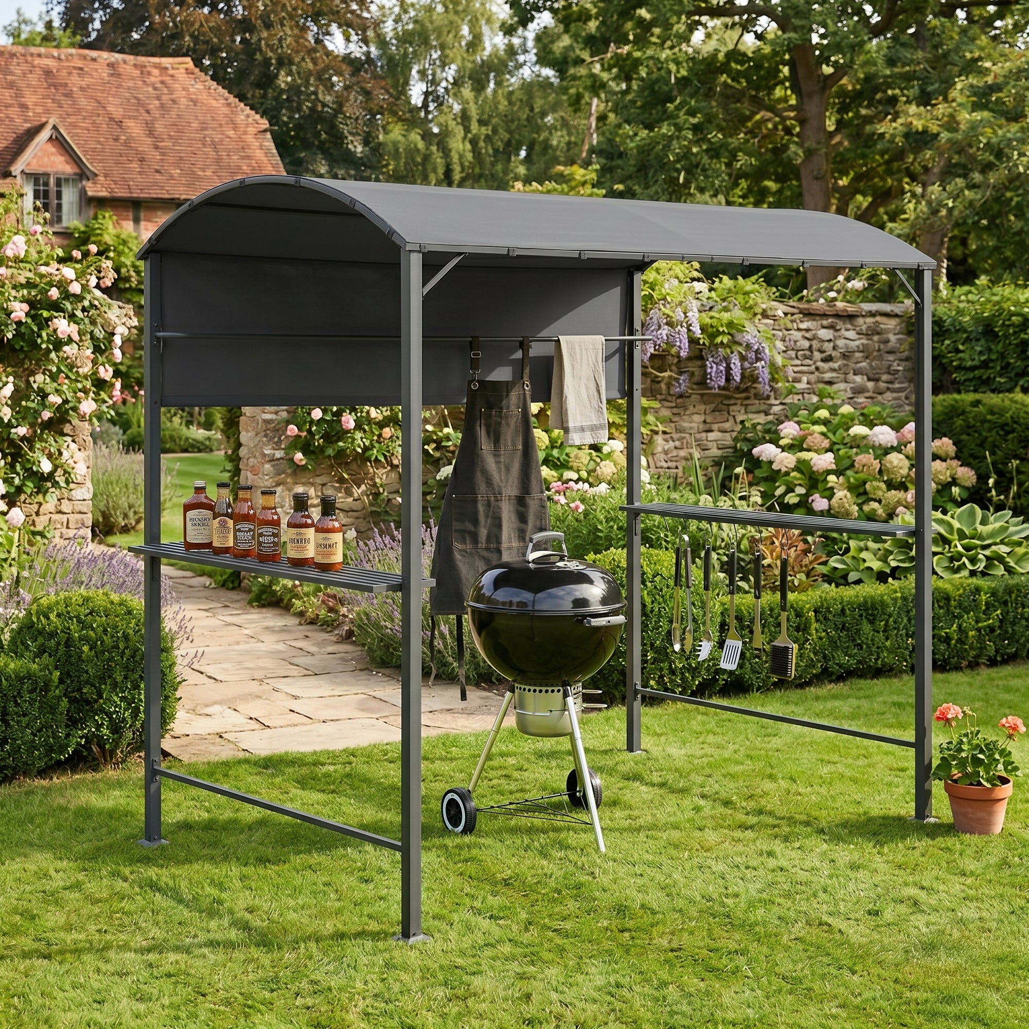 Tonnelle de Barbecue Pyrgos 215 x 220 x 140 cm Anthracite Gris Foncé [en.casa] - 2