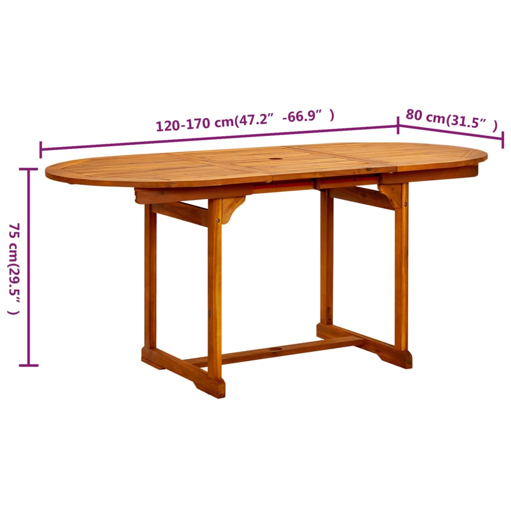 Table à d?ner de jardin (120-170)x80x75 cm Bois d'acacia massif - 5