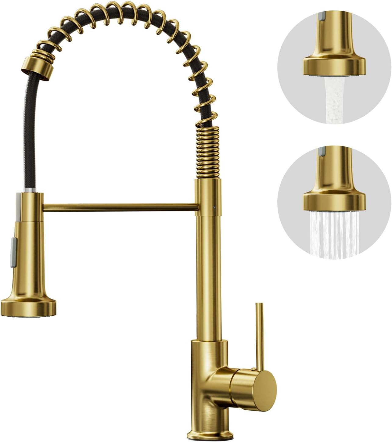 Złoty kran kuchenny - 2-funkcyjny kran zlewozmywakowy z wyciąganą wylewką - obrotowy kran sprężynowy 360°