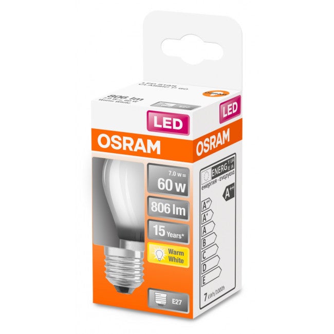 OSRAM Ampoule LED - E27 - Warm White - 2700 K - 7 W - remplacement pour 60-W-Incandescent bulb - LED Retrofit CLASSIC P - 6