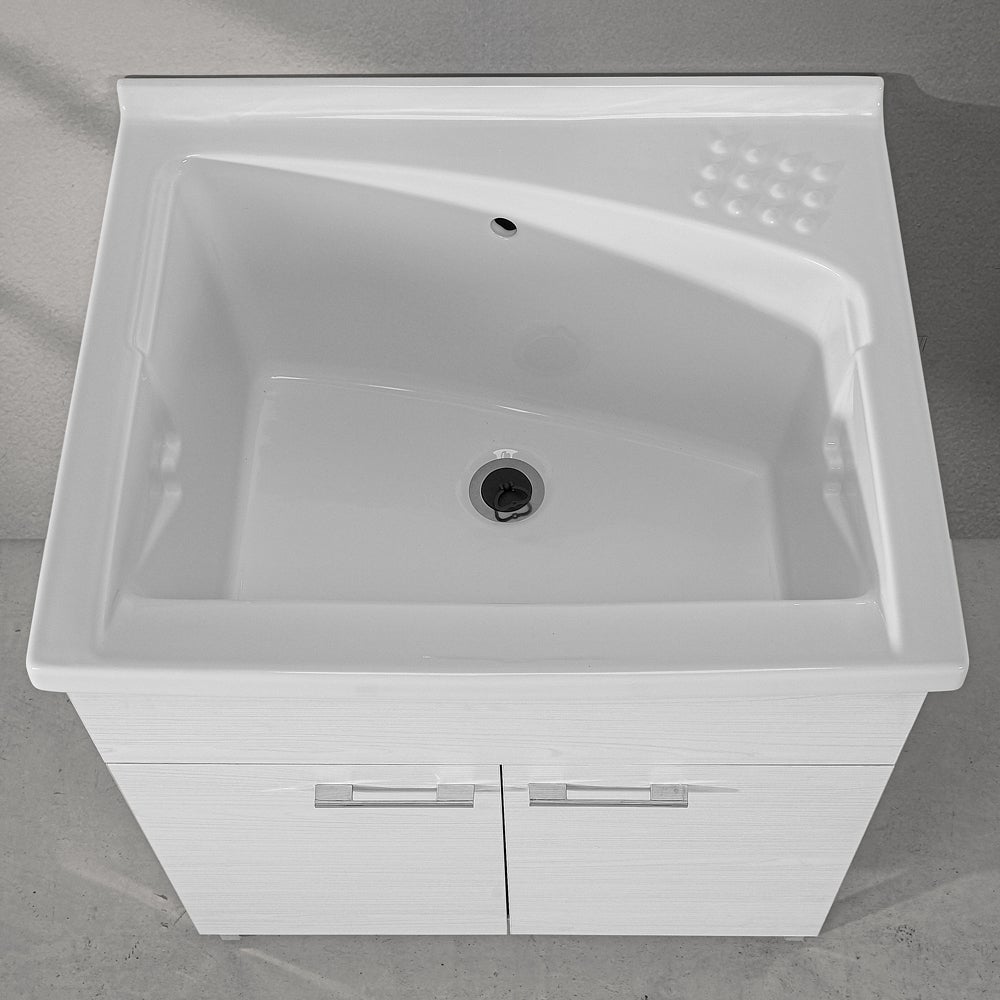 Mobile lavatoio 75x60cm bianco frassino con due ante e vasca in ceramica Revine - 3