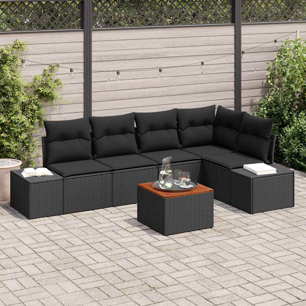 Zestaw Sof na Ogród z poduszką 6 pcs Czarny polirattan vidaXL
