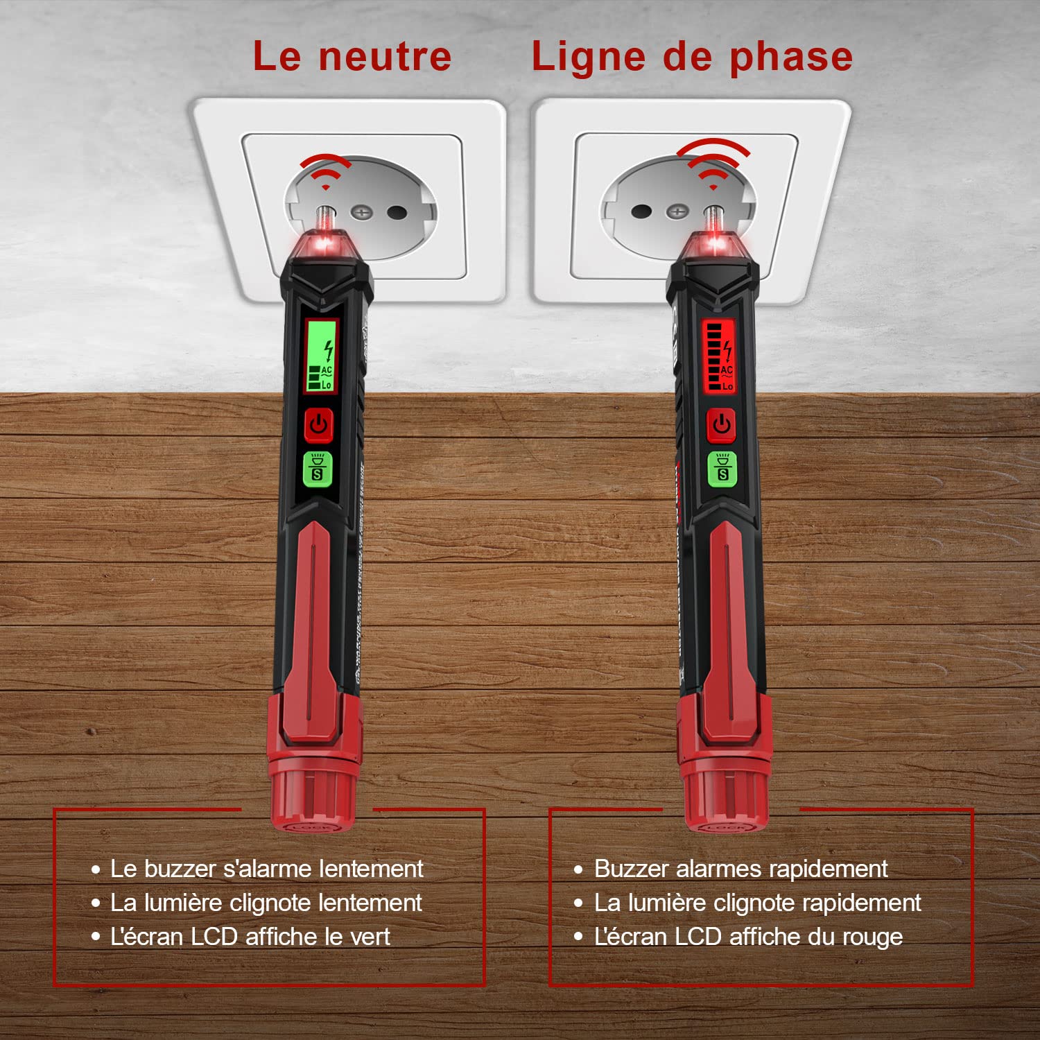 Bezdotykowy detektor napięcia, tester napięcia o podwójnej czułości 12 V/48 V-1000 V, wyświetlacz LCD, test przewodu fazowego/neutralnego, latarka, al - 3