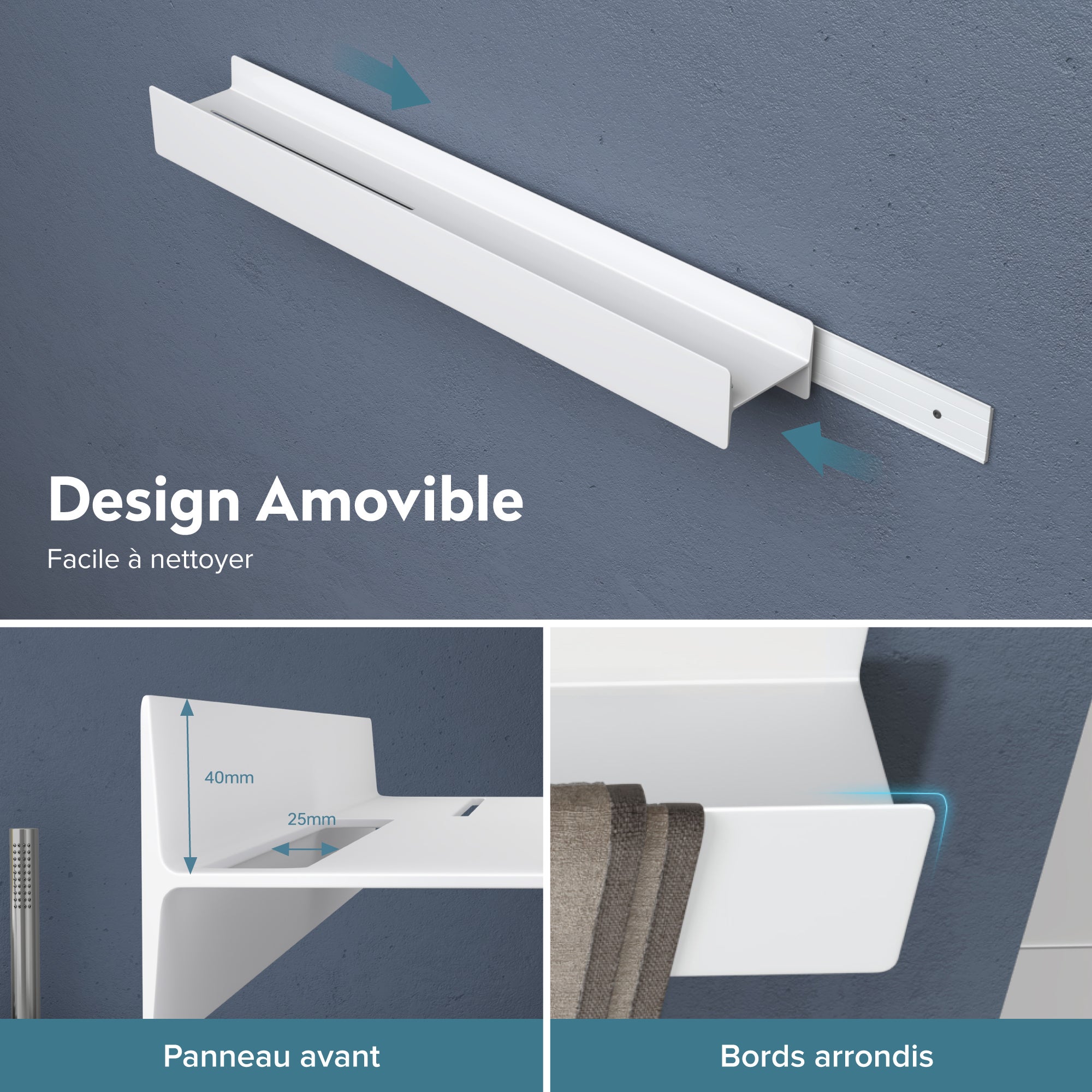 doporro Serviteur de Douche Mural Amovible avec Porte-Serviettes Étagère Douche Blanc Mat Organisateur de Toilettes pour Salle de Bain Reglo-03 - 5