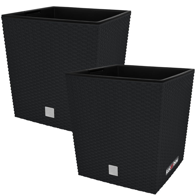 2x donica doniczka 15,8l ogrodowa balkonowa taras kwiaty rattan wkład ogród - KOTARBAU