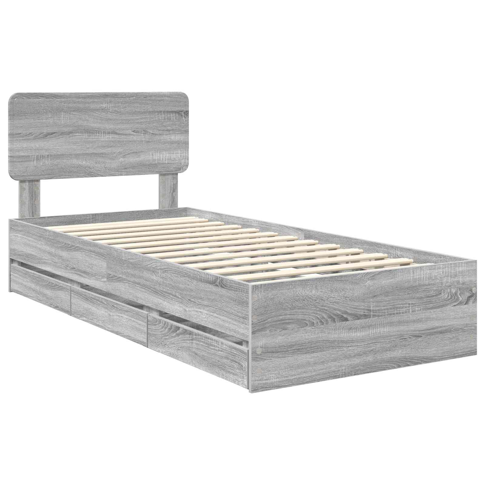 Cadre de lit en panneau de bois gris pour la chambre, 100 × 200 cm - 4