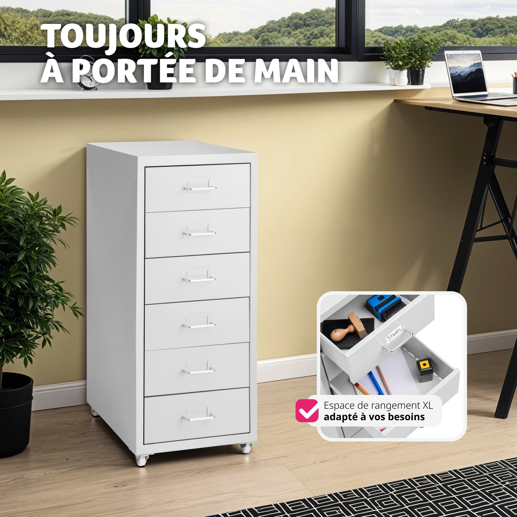 Caisson de bureau roulant en métal 41x28x69cm en acier TECTAKE - 8