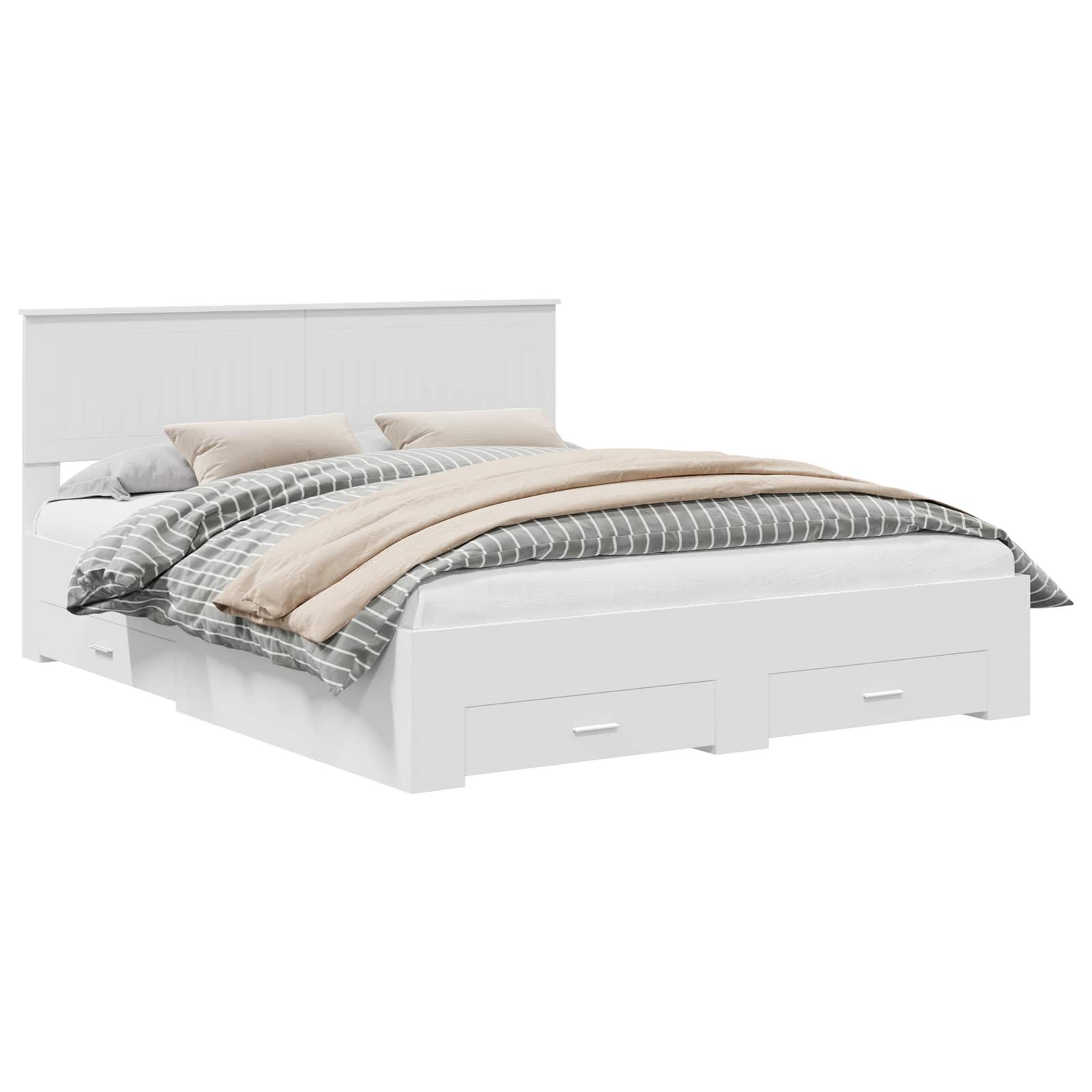 Cadre de lit avec tiroir, blanc, 160 x 200 cm, panneau de bois - 2