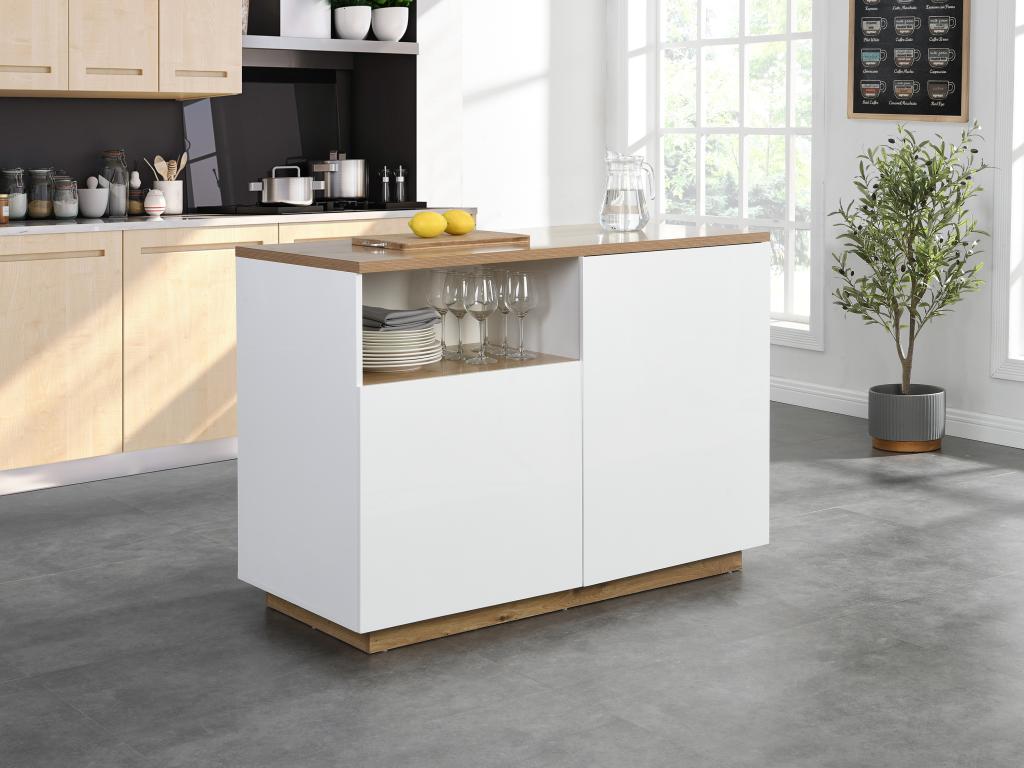 Wyspa kuchenna 2-drzwiowa z 1 wnęką z MDF-u – Naturalny i biały – CORELINA