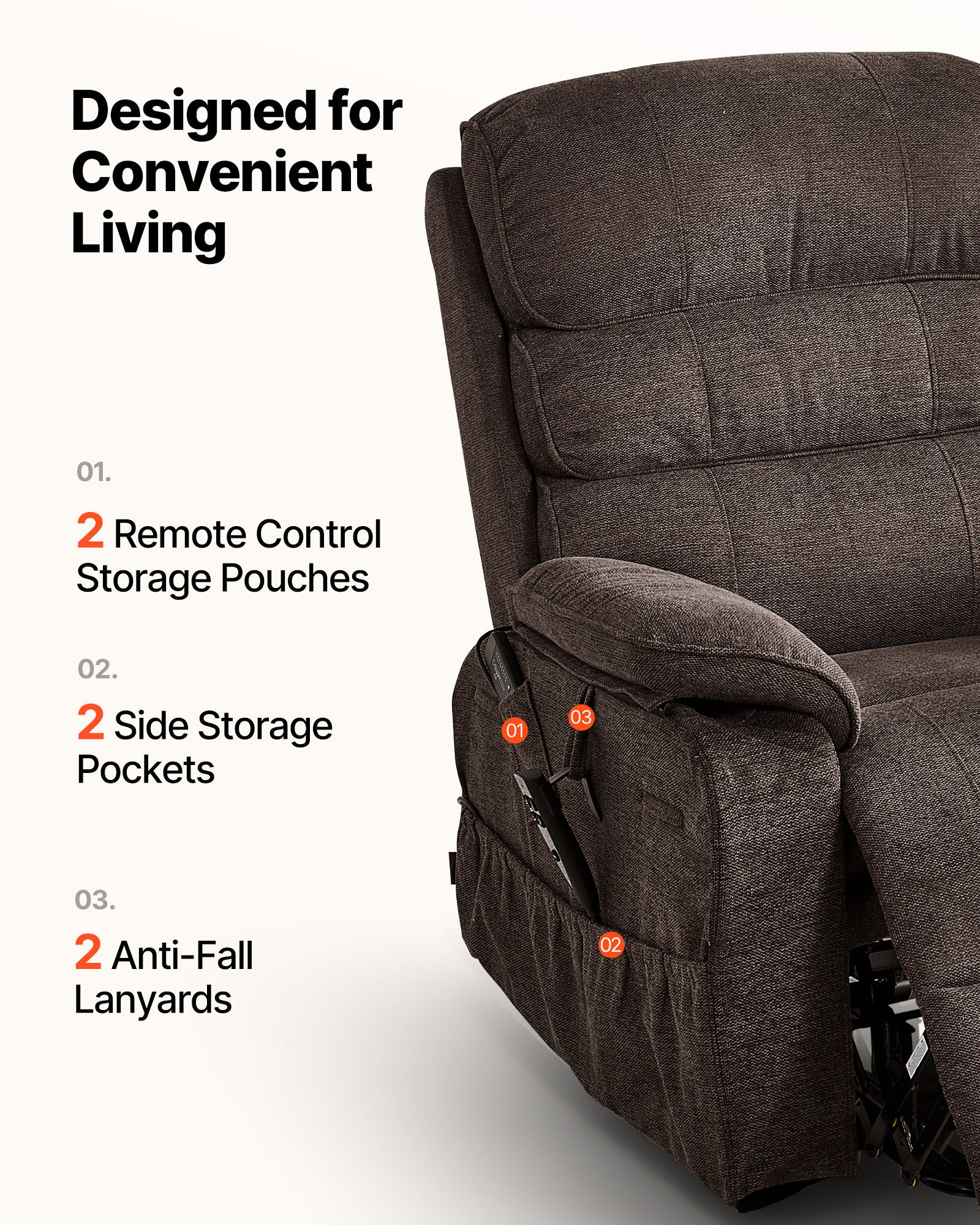 Fauteuil Releveur Électrique VEVOR, Double Moteur, Fauteuil de Relaxation avec Fonction Chauffante et Massage, pour Personnes Âgées, Télécommande - 7