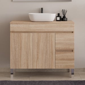 Meuble Salle De Bain ROOMART Atlantic - 4 Pièces Chêne Blanc Lavabo Céramique 100cm