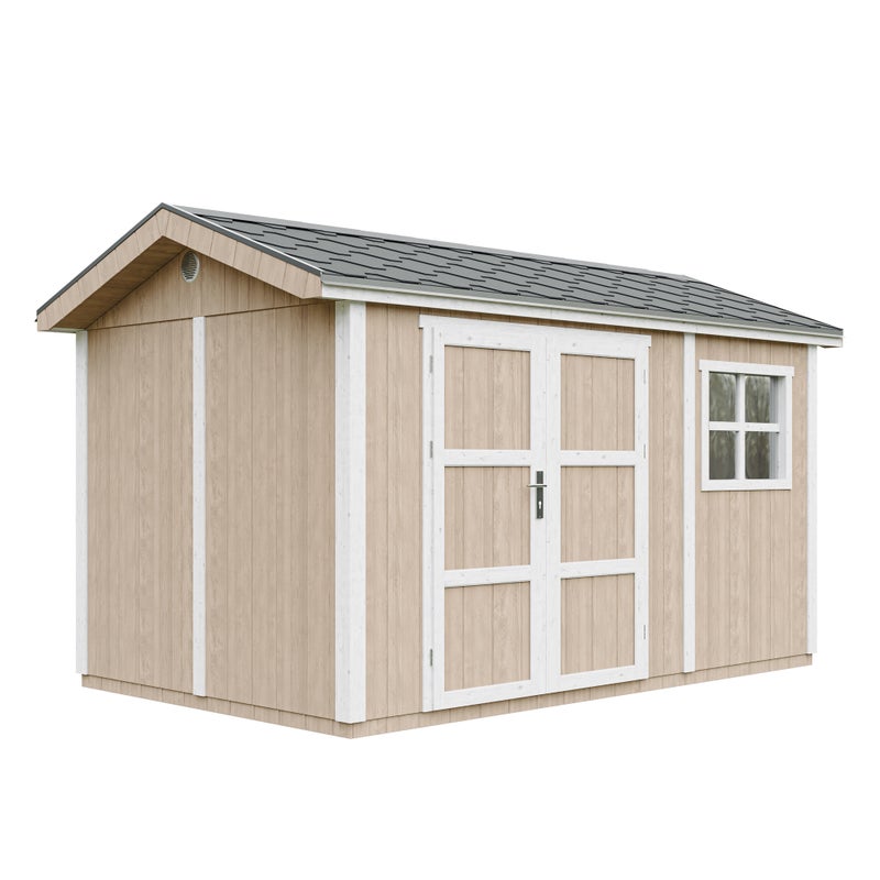 Szopa ogrodowa najwyższej jakości 8,68 m² - wys. 252 x 250 x 412 cm - z podłogą i gontem bitumicznym - Timbela M914A - TERRA BROWN