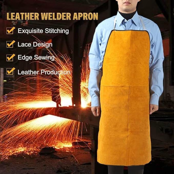Tablier d'atelier en cuir robuste, résistant à la chaleur et aux flammes, réglable pour hommes et femmes, vêtement de protection, taille unique. - 2