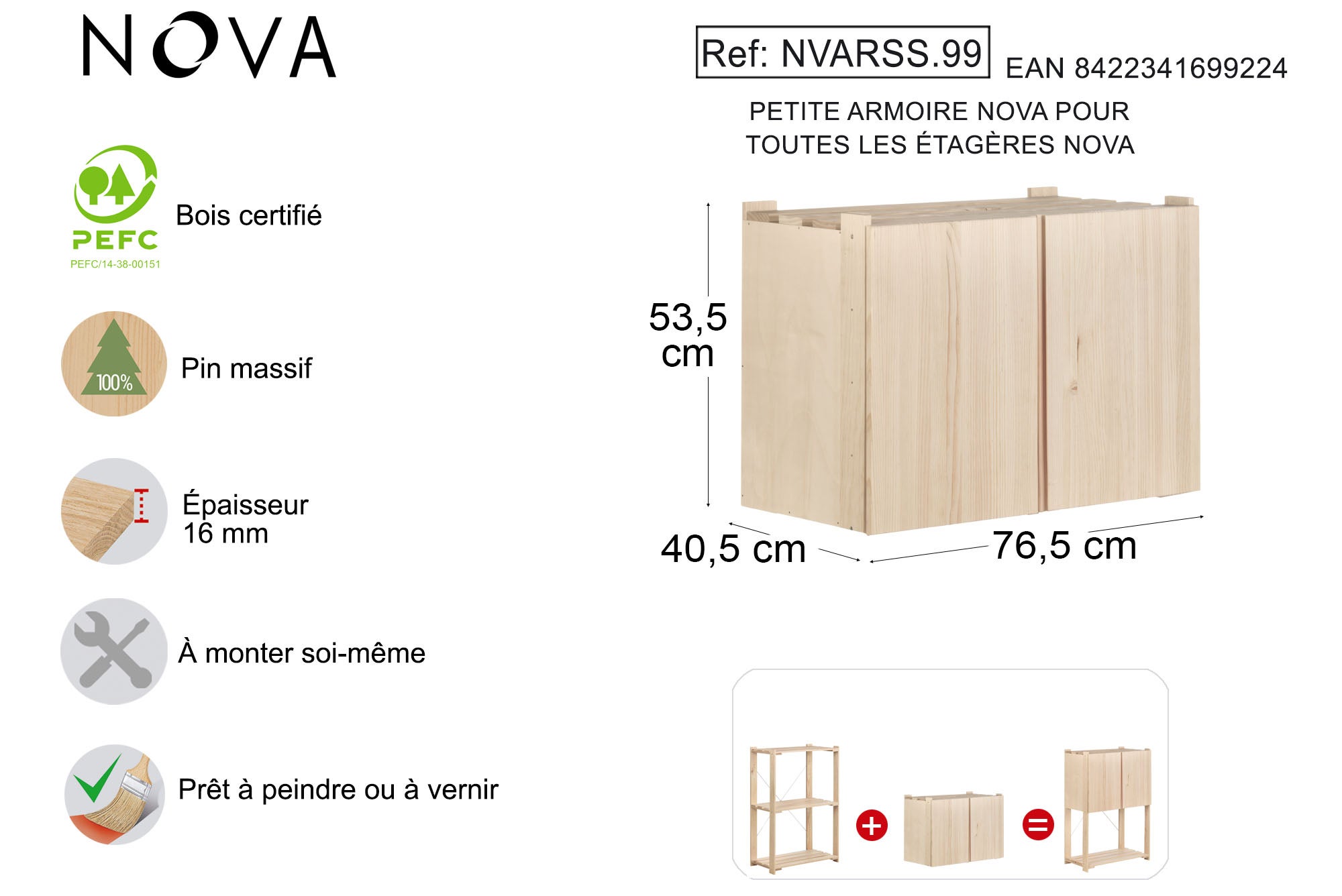 Armoire en bois pour étagère NOVA, 53,5x76,5x40,5 cm - 4