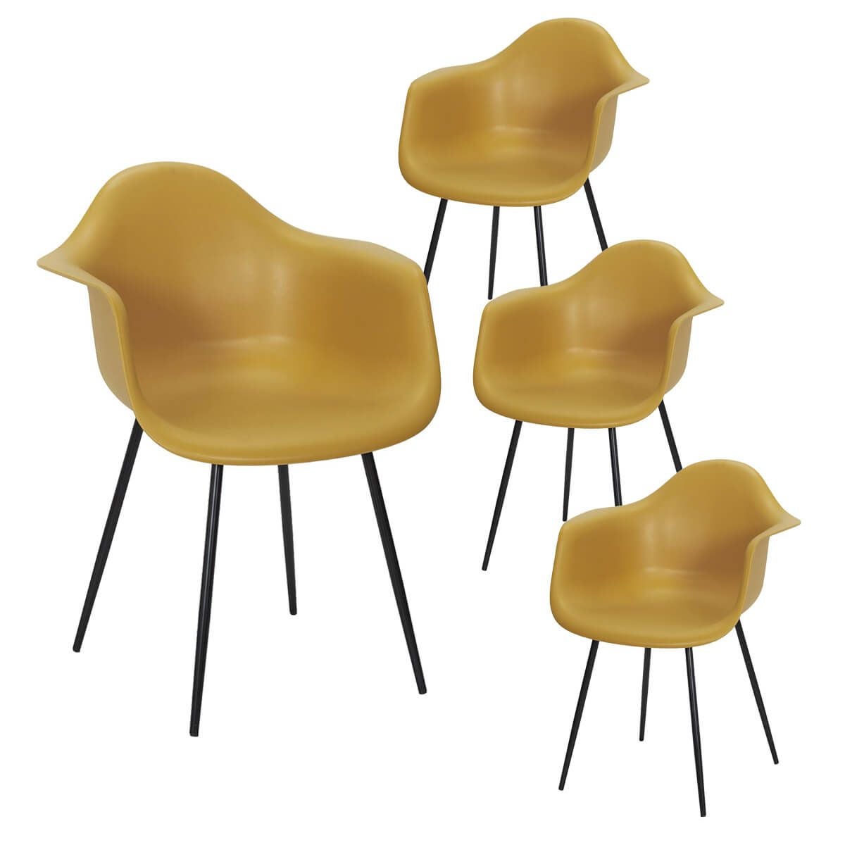OMER - Lot de 4 Chaises Coque Accoudoirs Jaunes Piètement Métal | Leroy ...