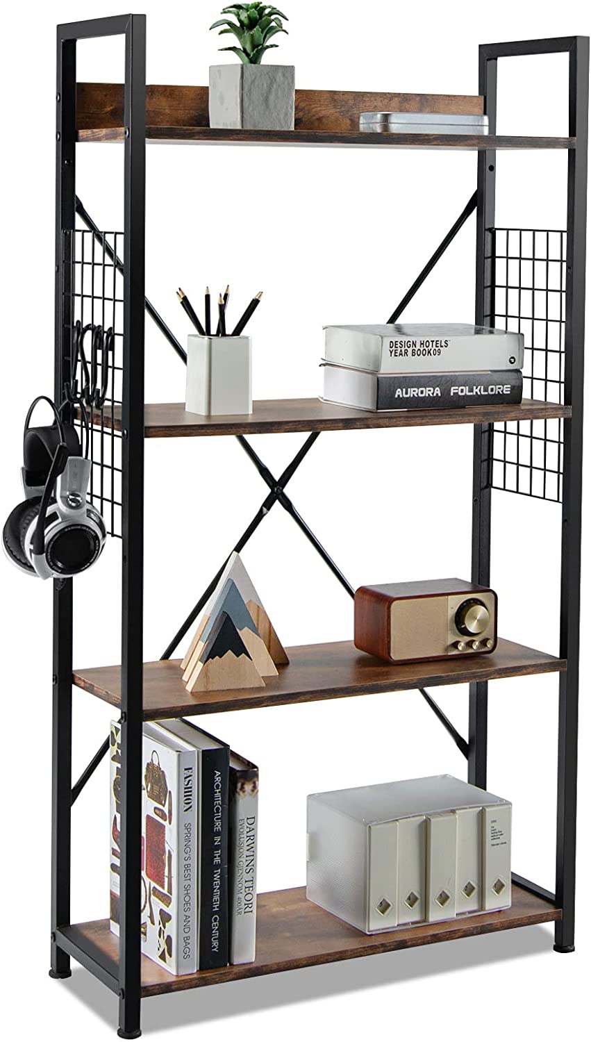 Estantería De Madera En Forma De S Con 6 Niveles - Estilo Z-Shelf, Color Blanco Y Negro, 80x23x18.5 Cm