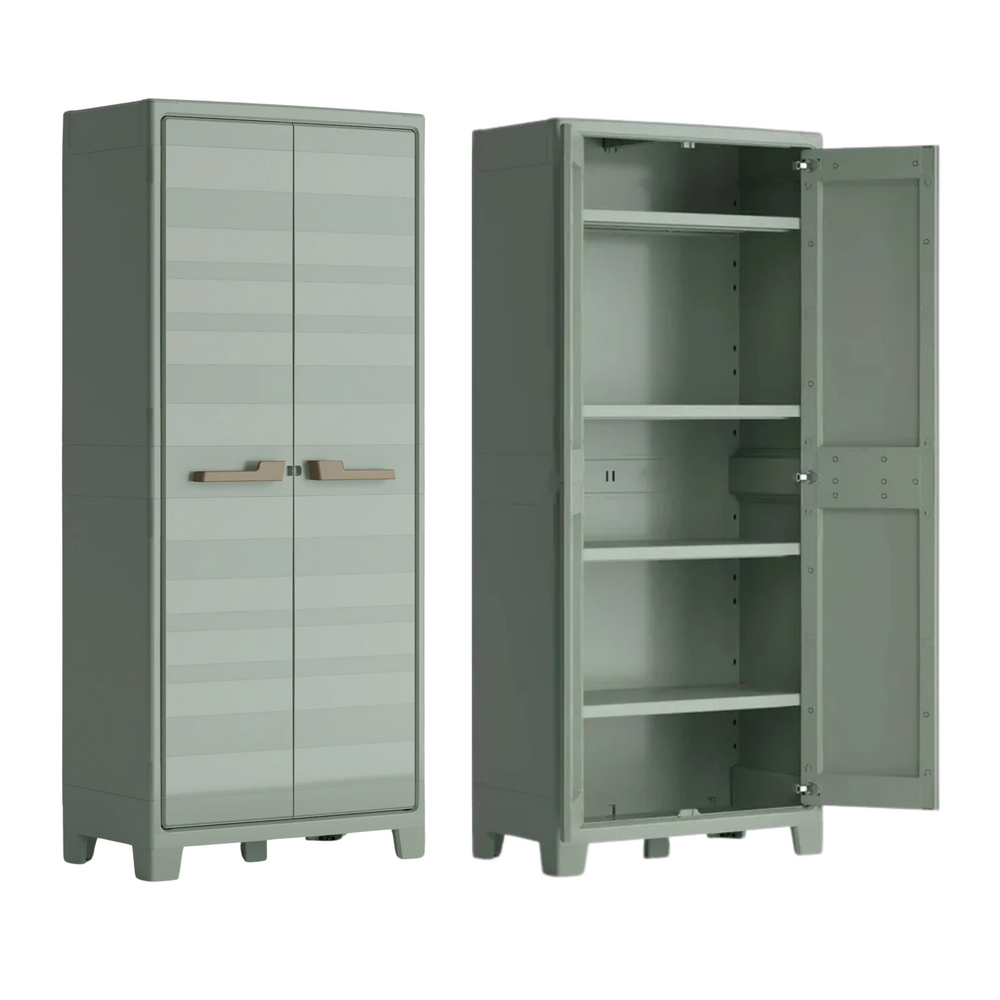 Armoire D'extérieur En Résine Bacas Avec étagères Réglables - 89x54x182 Cm, Couleur Crème, Résistante Aux Intempéries