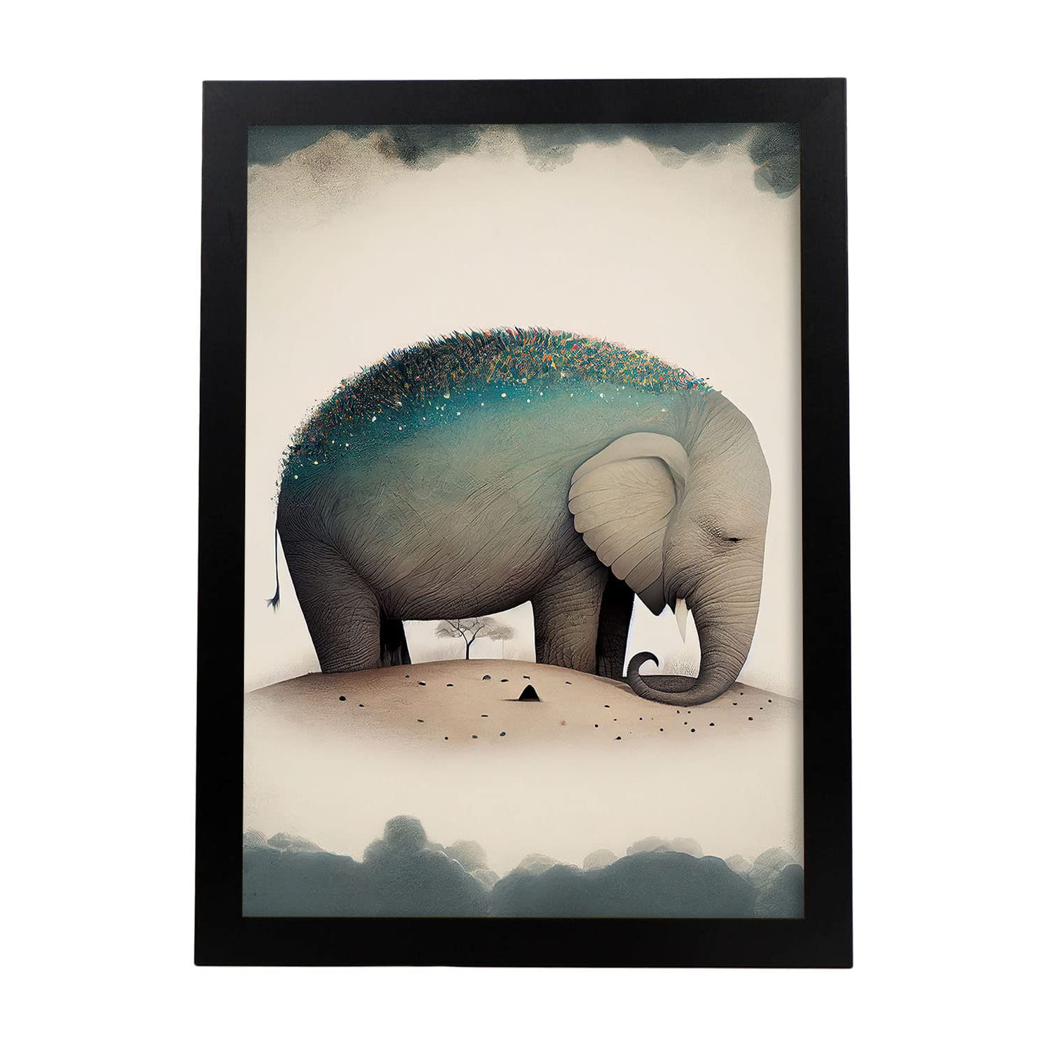 Nacnic poster de elefante en estilo precisionismo ilustraciones infantiles a todo color de animalitos durmiendo a3 marco negro