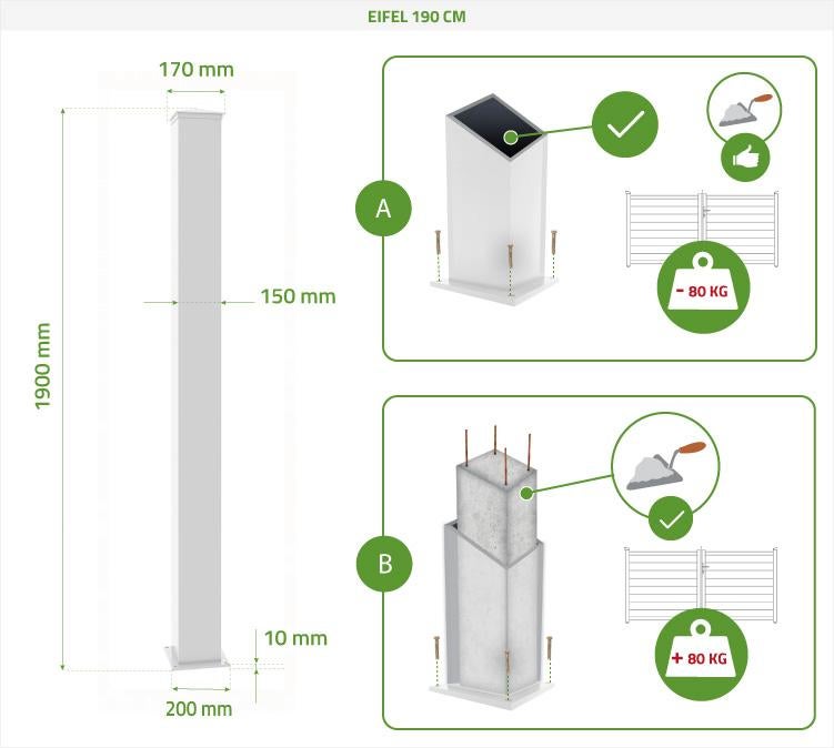 Lot de 2 poteaux EIFEL 15x15 en alu H.190cm - Blanc mat - 2