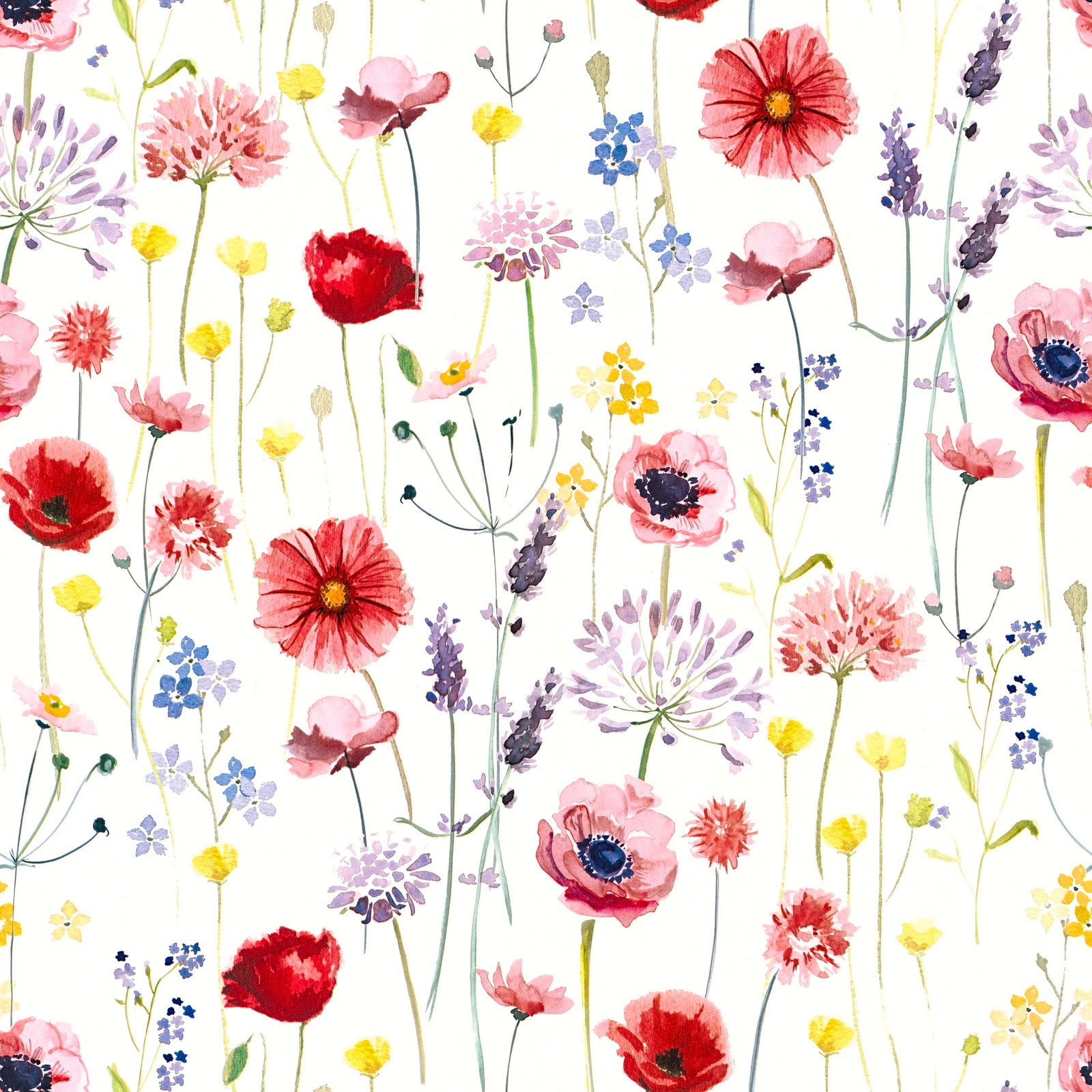 Papier peint floral coloré fond blanc Tapisserie à fleurs style ...