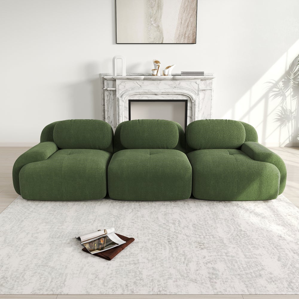 Sofa 3-osobowa, sztruks premium, modułowa, antypoślizgowa, nie wymaga montażu, zielona