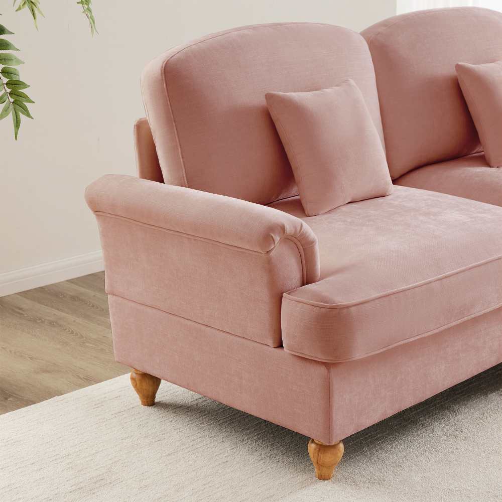 Divano modulare a U con braccioli a tromba, gonna rimovibile e piedi spindle – seduta profonda e morbida con pouf rimovibile, 2 design in 1. - 8