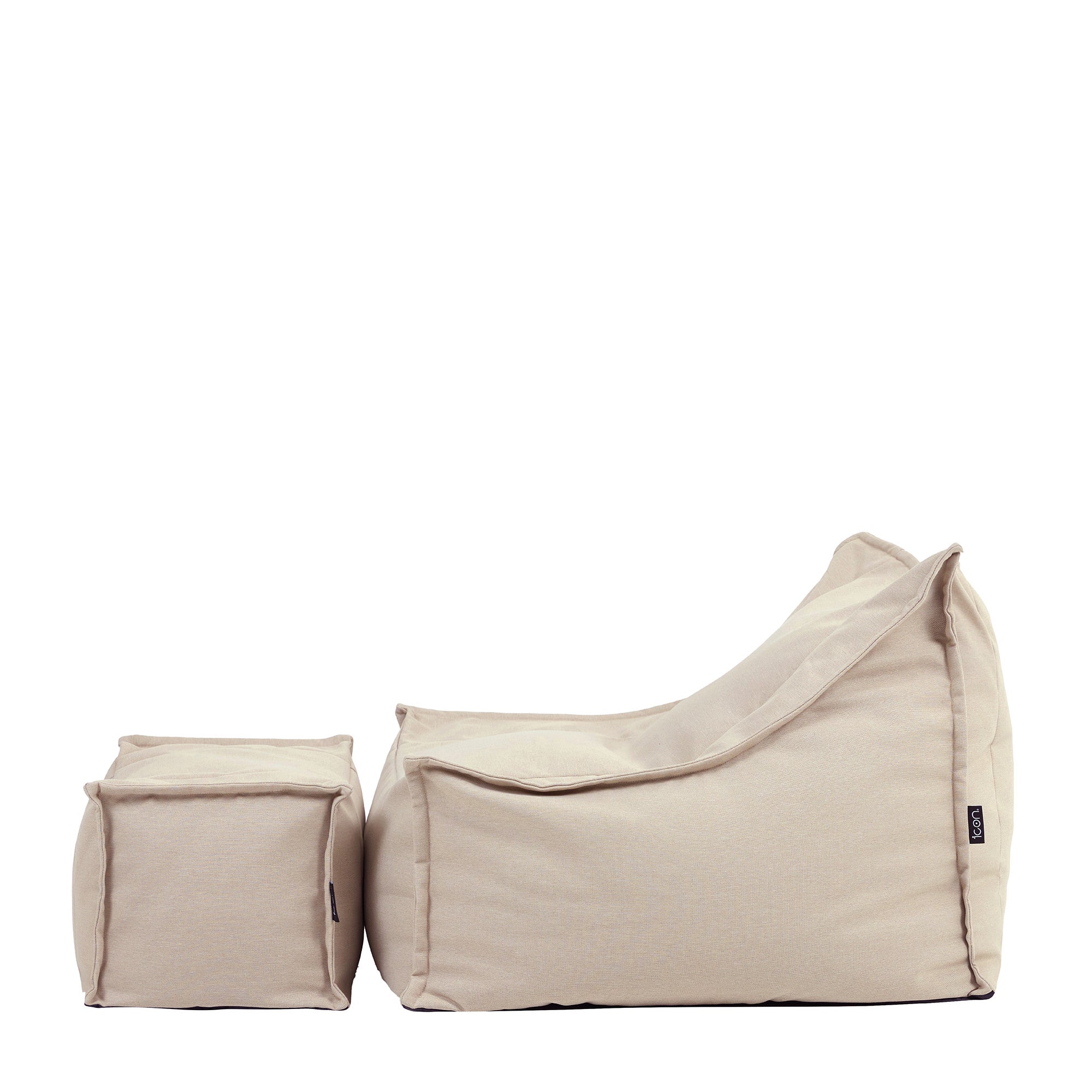 Pouf fauteuil Alto d’icon® et repose-pied d'extérieur en oléfine Oeko-Tex® imperméable beige, 75x94cm, Made in Allemagne - 4