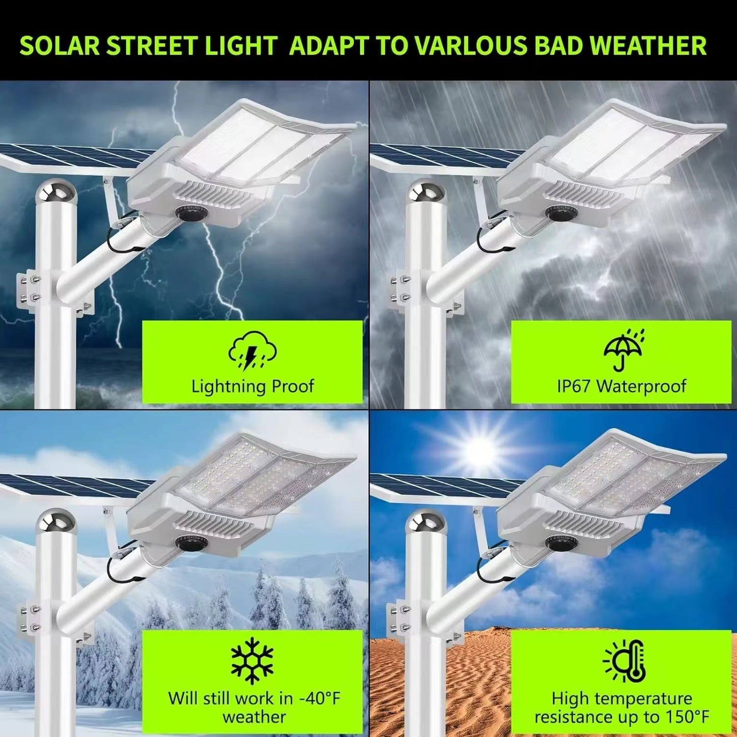 Farola solar de 5000 W, se ilumina automáticamente desde el anochecer hasta el amanecer, proyector solar, lámpara solar, IP67-6500 K - 3