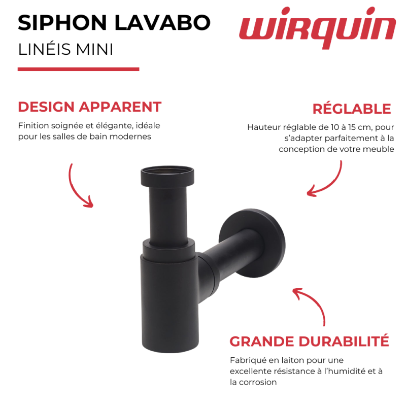 Siphon lavabo WIRQUIN Linéis Mini design apparent noir - 3