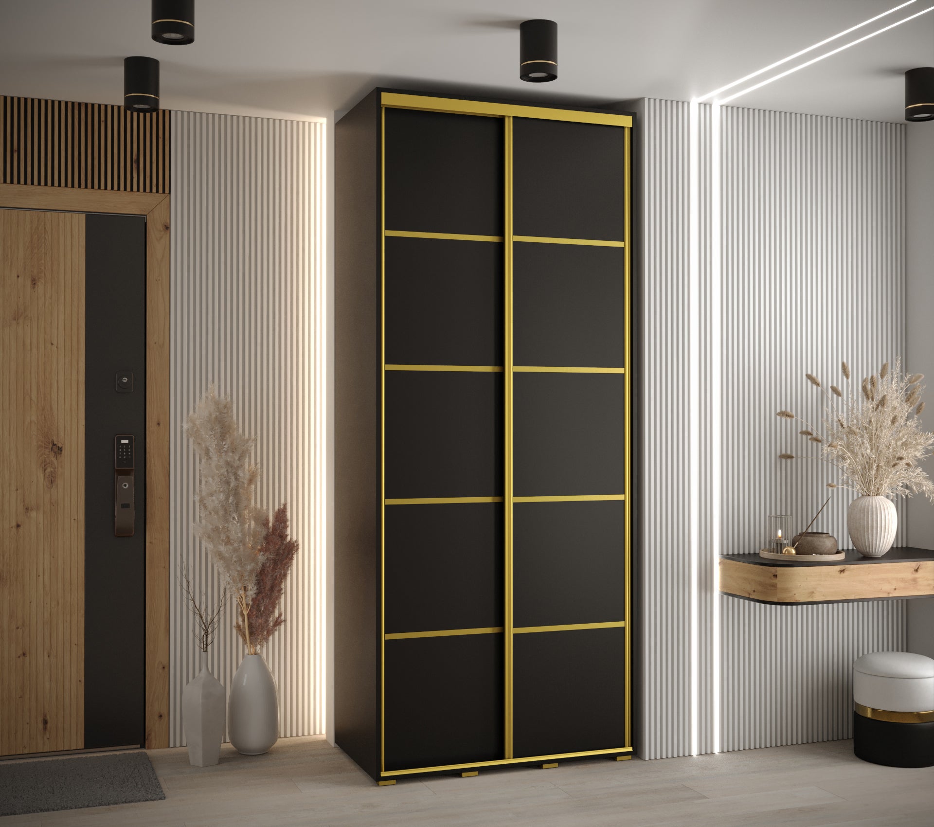 Szafa przesuwna wysoka Davos 4 120 x 60 x 235,2 cm czarny + czarny + u. złoty - Abiks Meble - 2