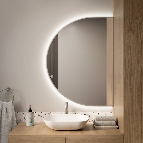 Lustro Tiny Border Semi Round 140x80 ramka srebrna barwa światła ciepła