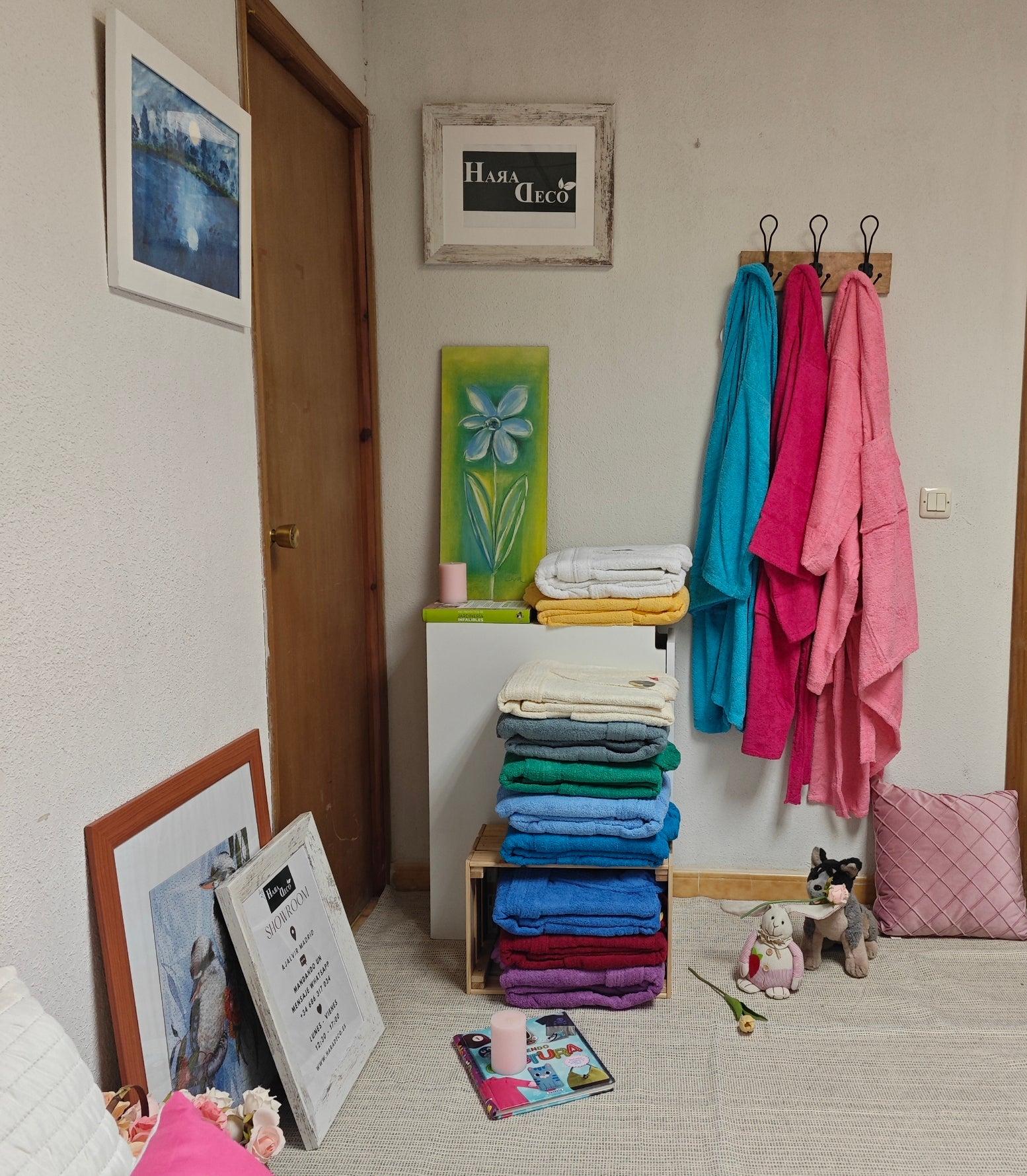 HaraDeco Peignoir de douche pour homme et femme, coton 380 g/m², tissu éponge doux au toucher pour la maison et l'hôtellerie (vert mer, M) - 8