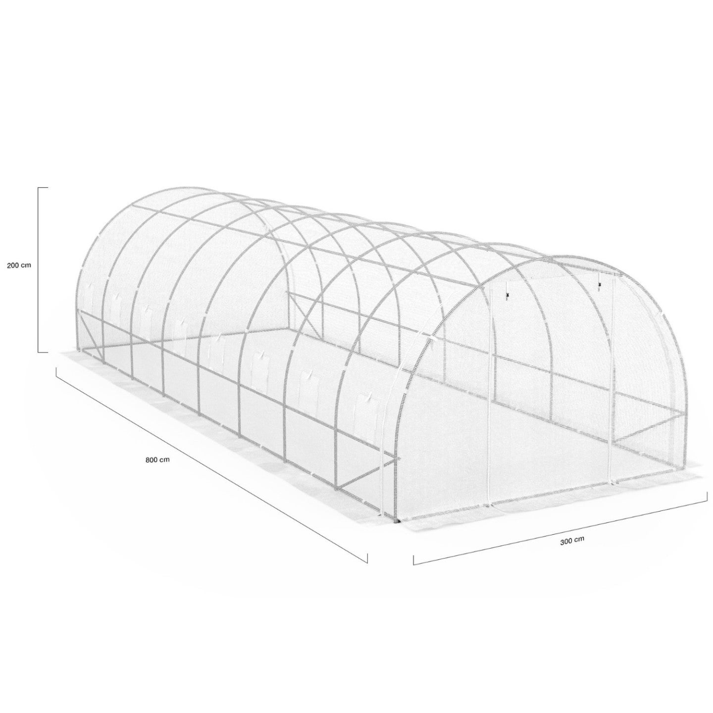 Serre de jardin tunnel 24m² 8 x 3 x 2 m acier galvanisé + bâche anti-UV avec porte et fenêtres DES ANDES blanche toutes saisons - 5