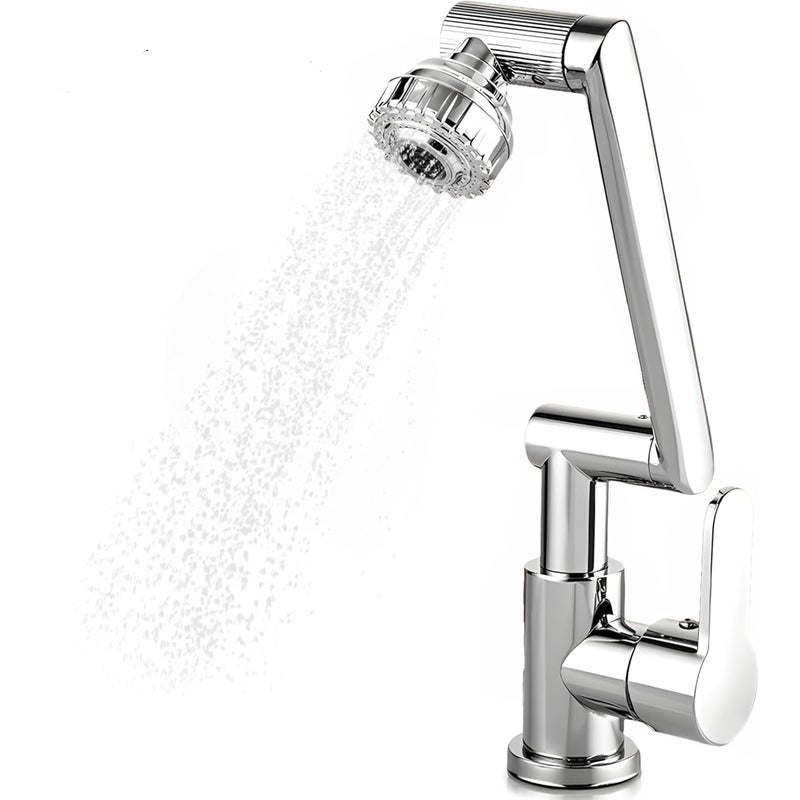 Bateria kuchenna, perlator 1080°, 2 wylewki, z wężem przyłączeniowym do wody ciepłej i zimnej o długości 60 cm - srebrna