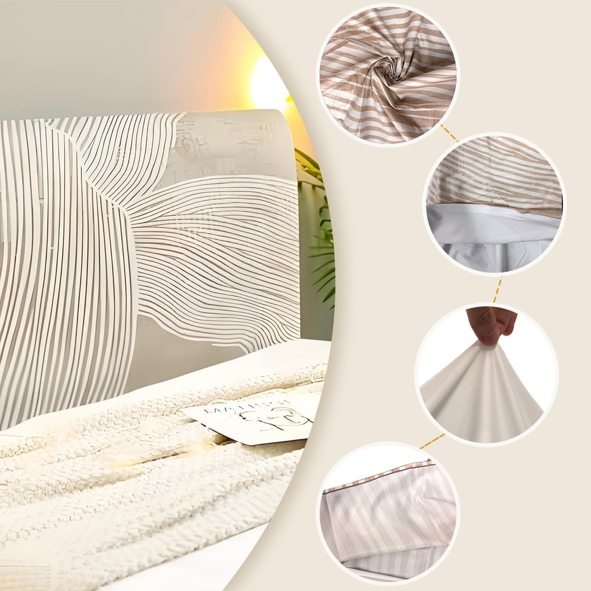 Housse de Tete de Lit 160 cm, Housse Tete de Lit Extensible, Beige Moderne Housse de Protection Tête de Lit Déhoussable et Lavable, Anti-poussière 150 - 5