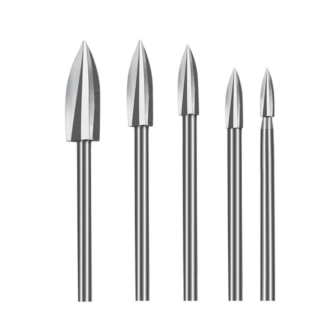 Mèches de Gravure sur Bois, 5 Pcs Ensemble d'Outils de Sculpture pour Accessoires d'Outils Rotatifs avec une Tige de 1/8 pouce - Beaux-Arts et Loisirs créatifs