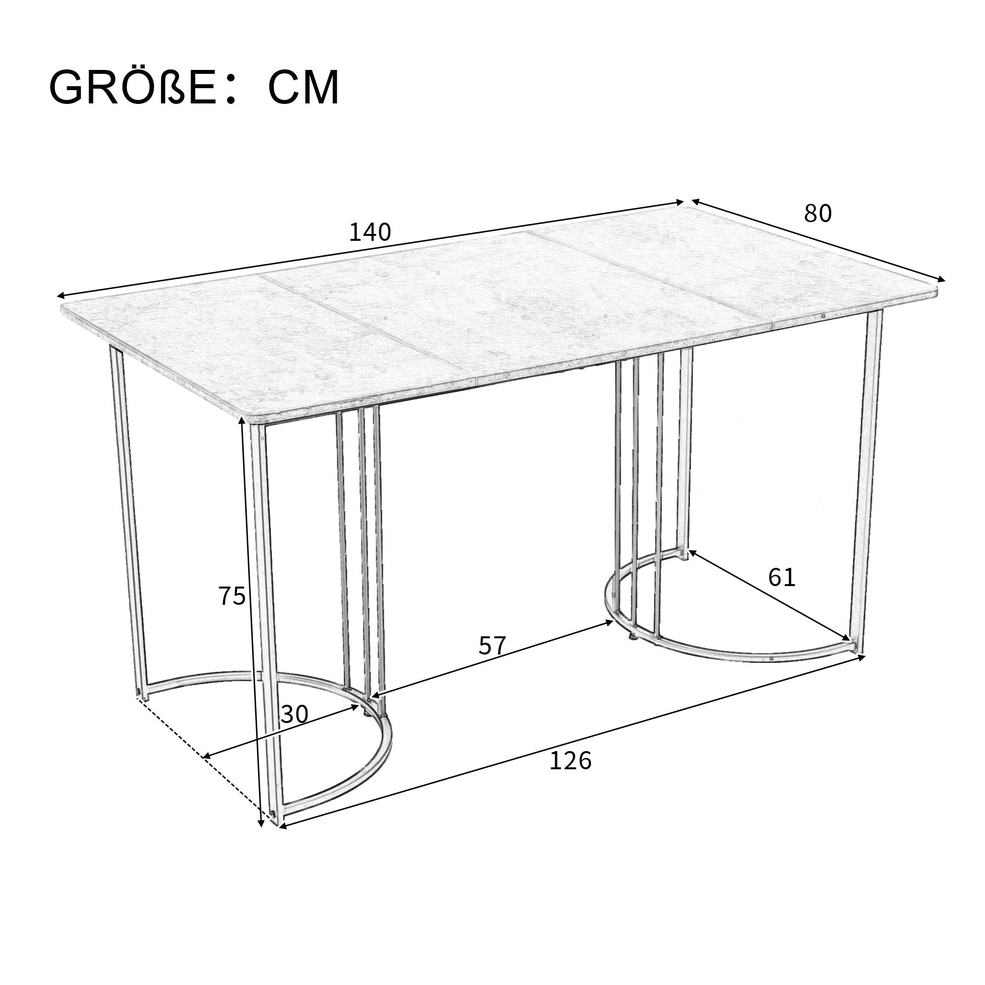 Table à manger 140 x 80 cm rectangulaire avec pieds réglables - en métal - gris - 4