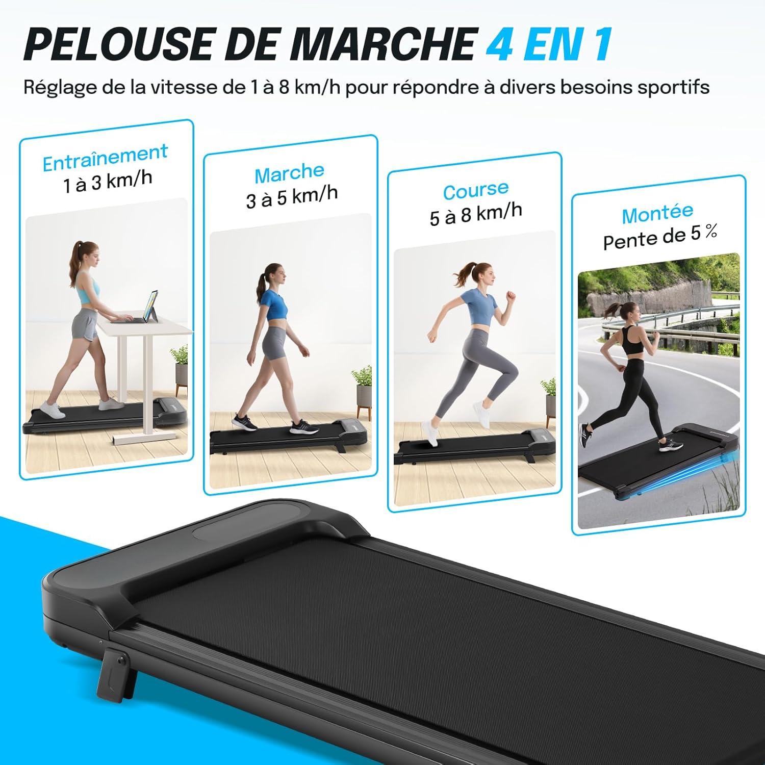 Tapis de course portable 2.5 HP avec inclinaison de 5%, télécommande et écran LED - 4