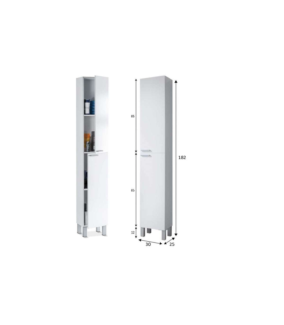 Columna alta Kris para baño de 2 puertas en acabado blanco brillo 182 cm(alto)30 cm(ancho - 3