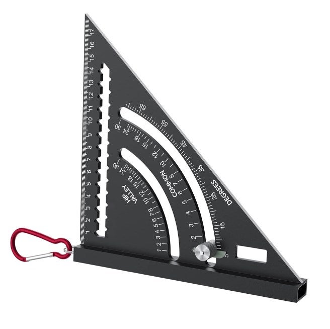 Kątownik ciesielski 7 w 1, aluminiowy, 180 mm, wielofunkcyjny, kątomierz 0-90°, z haczykiem i pionem.