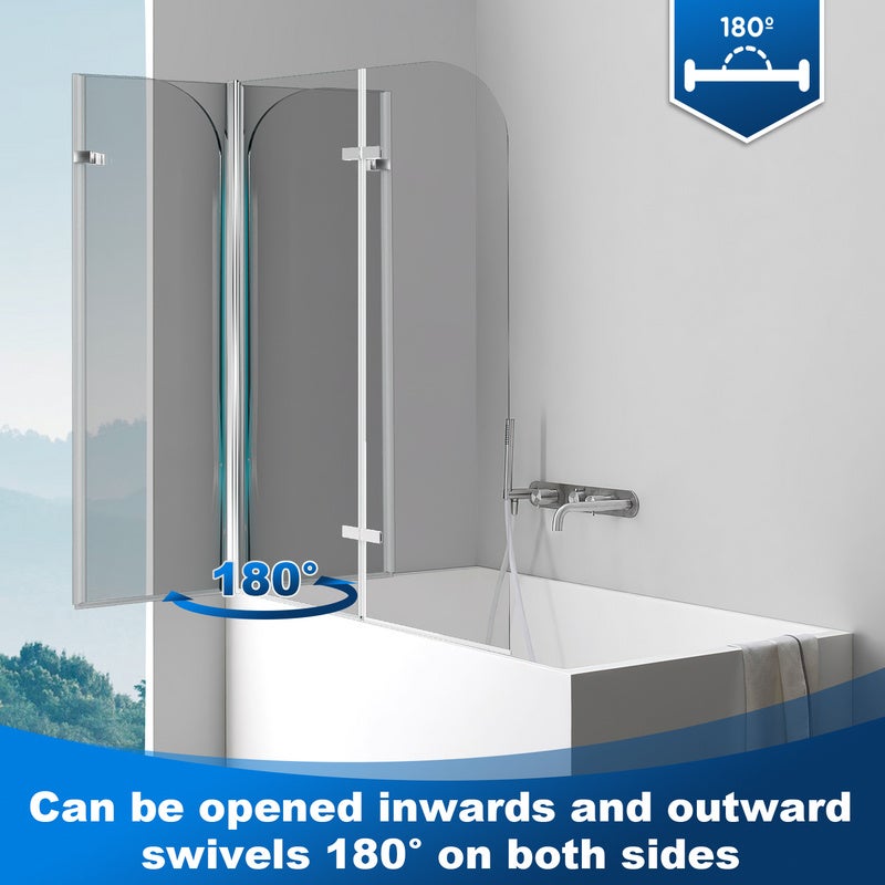 Pare-baignoire pivotant à 180degré pivotant Paroi de douche sanitaire 6mm Nano Repliable glass 2 parties 100x140cm Argent - 3