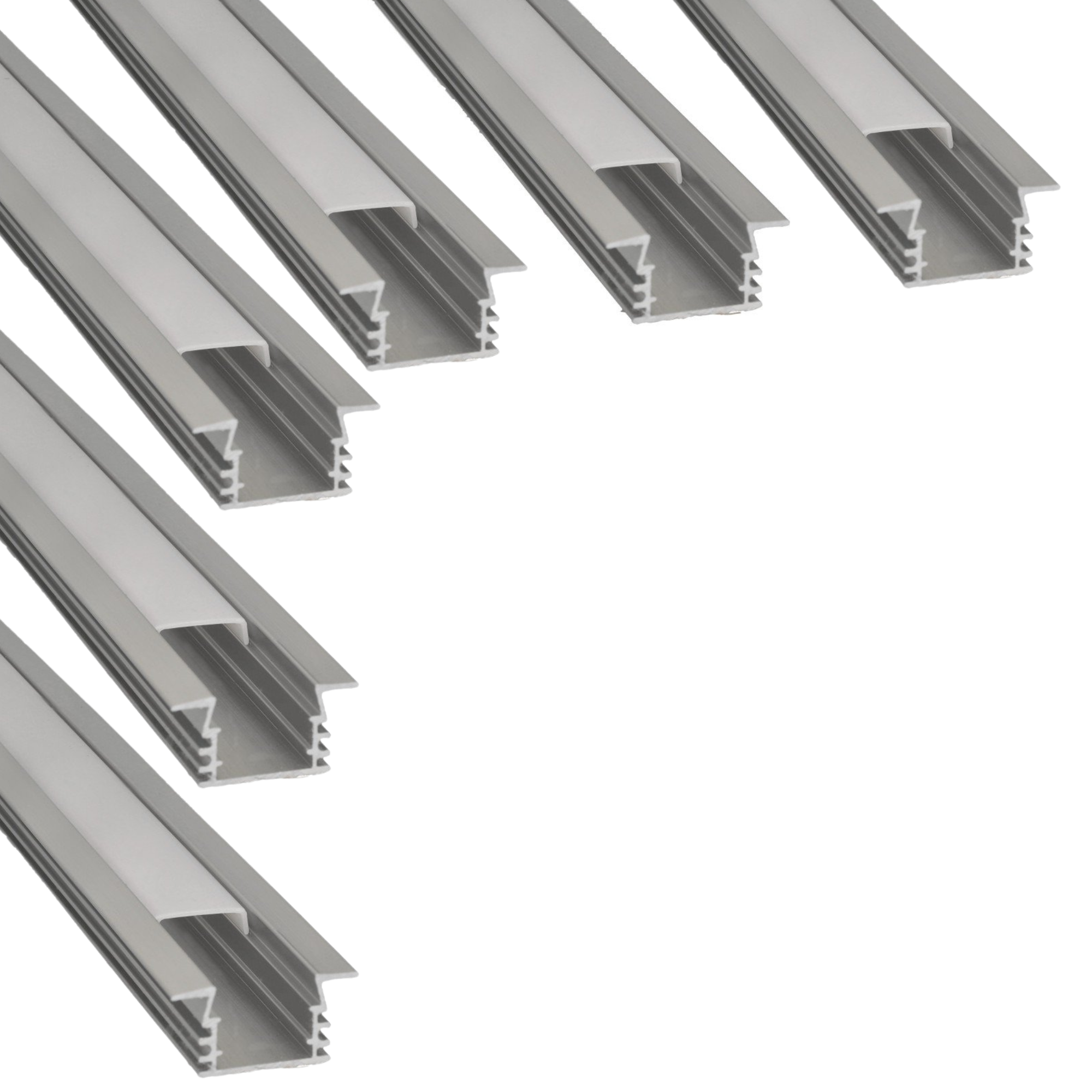 Opakowanie x6 aluminiowych profili wpuszczanych 1m do taśm LED z półprzezroczystą osłoną 17,4mm x 14,5mm