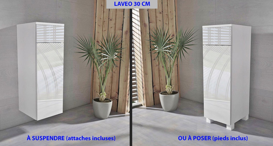 LAVEO 30 CM - Meuble salle de bain en BLANC laqué à accrocher ou poser - 2