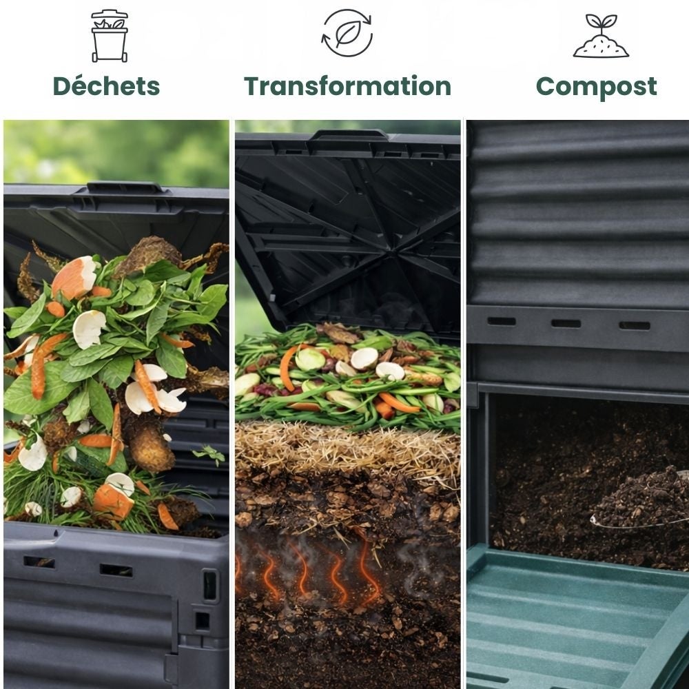 Composteur de jardin 300 L - 83 x 61 x 61 cm en plastique, Polypropylène - 7