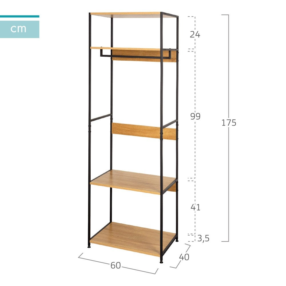 Max Home Armario abierto madera y acero 3 estantes 60x40x175 cm - 4