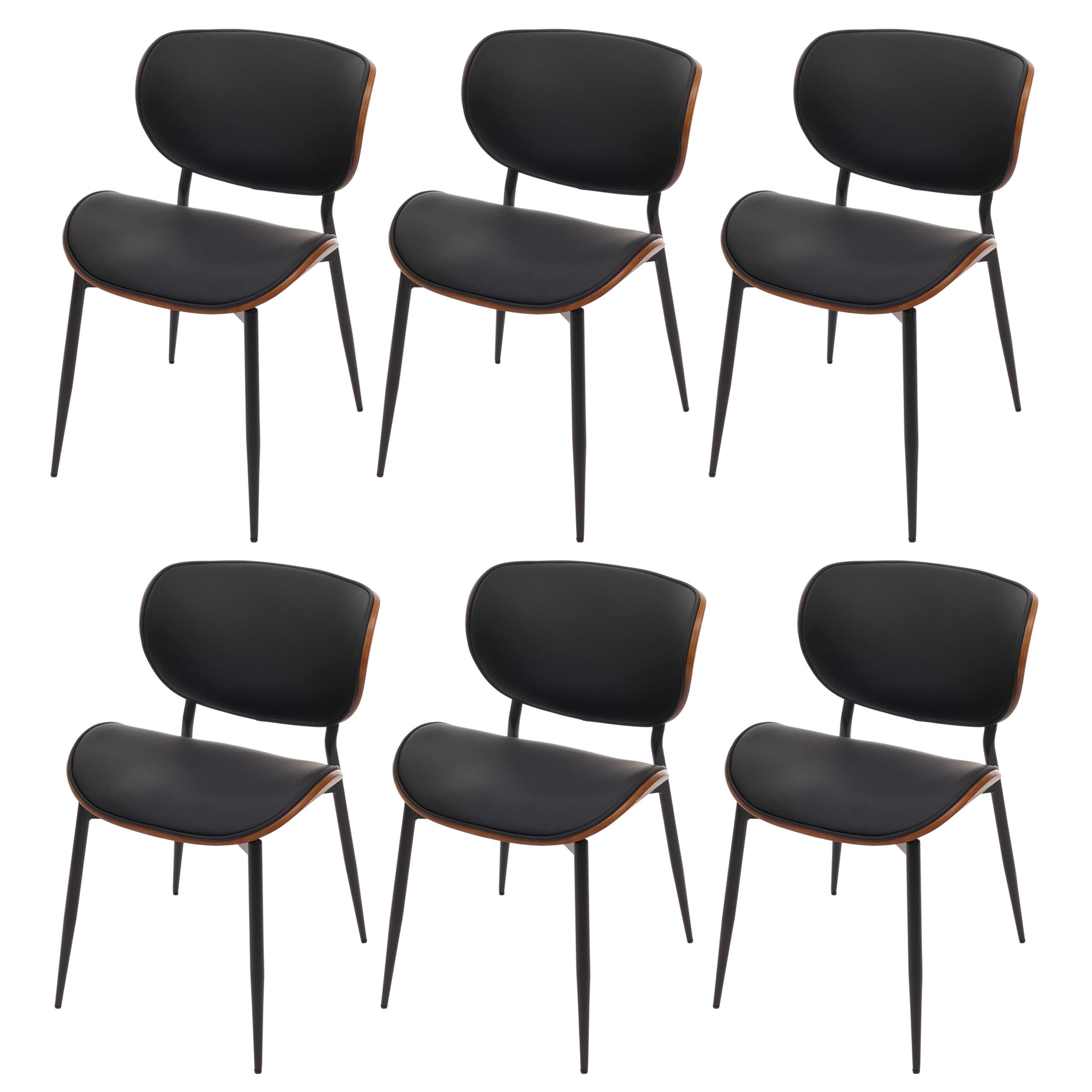 Zestaw 6 krzeseł do jadalni HWC-O45, krzesło, drewno gięte, sztuczna skóra 280 g/m² Öko-Tex MVG ~ wygląd orzecha włoskiego, czarny