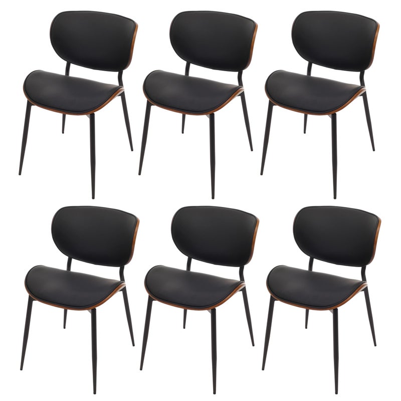 Zestaw 6 krzeseł do jadalni HWC-O45, krzesło, drewno gięte, sztuczna skóra 280 g/m² Öko-Tex MVG ~ wygląd orzecha włoskiego, czarny