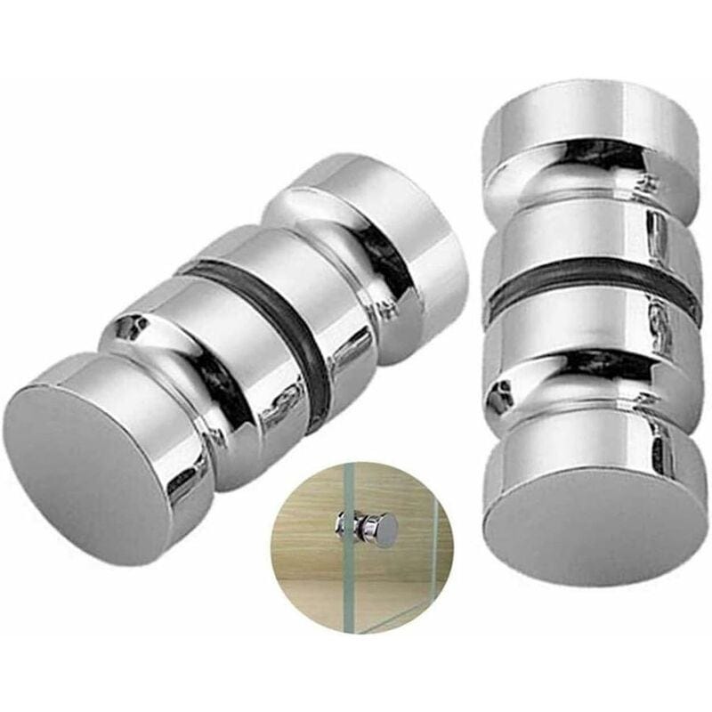Zestaw 2 klamek do drzwi prysznicowych/wannowych - 30 mm - Pasuje do szklanych drzwi łazienkowych - Materiał: stal nierdzewna 304 - Srebrny